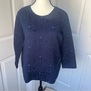 J.Crew Matelasse Navy Top Gold Zippers Brocade Jacquard Boxy Fit Size 4